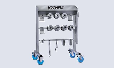 Mobile blade rack for the cube, strip and slice cutting machine KUJ-V from KRONEN for practical, proper storage