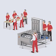 With the PDS4L from KRONEN’s partner, Hitec Food Systems, you can reduce the manpower required for coring and dividing bell peppers, thereby cutting costs