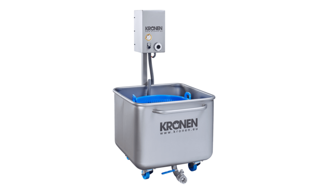 Laveur à soufflante par lot DS1000 mobile de KRONEN pour le lavage, le trempage et le traitement hygiénique des salades, légumes et fruits en petites quantités
