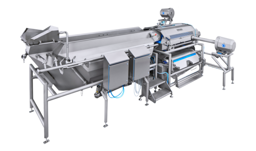 La lavadora GEWA XL de KRONEN establece nuevos estándares de higiene - Lavado efectivo, cuidadoso y económico de muy altas capacidades: hasta 5 t/h de productos enteros y cortados (lechuga, vegetales, hierbas, frutas, etc.).