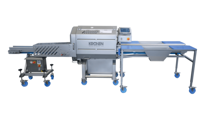 Bandschneidemaschine GS 10-2 TTS mit maximaler Abfallreduzierung durch SPS-Steuerung - für das perfekte und schonende Schneiden von Gemüse, Früchten, veganen Ersatzprodukten und Wurst
