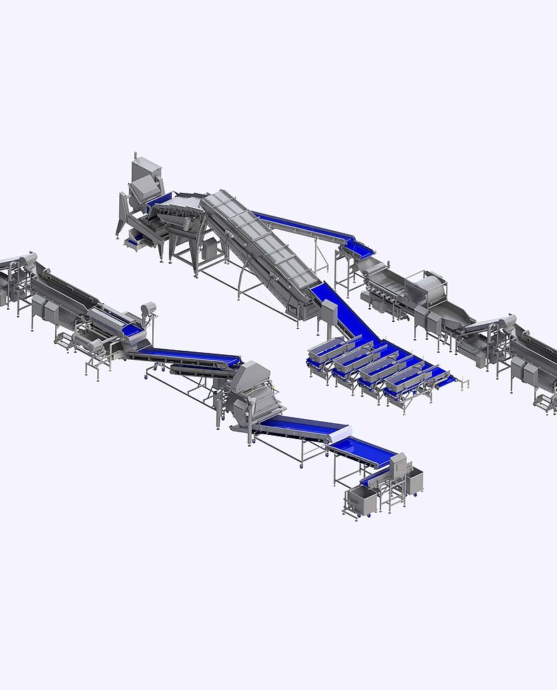 KRONEN Nahrungsmitteltechnik/Lebensmitteltechnik: Verarbeitungslinien für Salat, Gemüse (u.a. Kartoffeln, Möhren), Kräuter, Obst