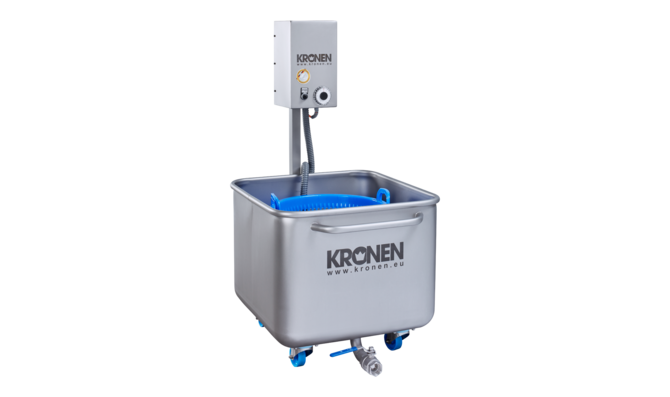 Lavadora de burbujas por lotes DS1000 móvil de KRONEN para el lavado, la inmersión y el tratamiento higiénico de pequeñas cantidades de lechugas, vegetales y frutas