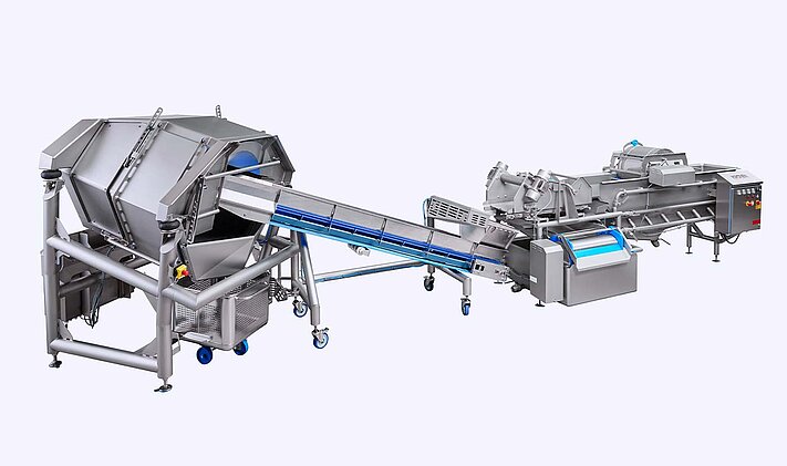 Industrielle Salatschleuder die nasses Produkt aus einer Waschmaschine trocken schleudert..