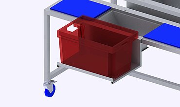 The crate support at the side allows crates with raw goods to be set down.