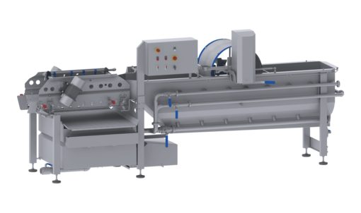Kosteneffektiv, effizient und schonend waschen mit der Waschmaschine GEWA 3800 ECO von KRONEN: geschnittene und ganze Produkte (Salat, Gemüse, Kräuter, Obst u.a.) bis 1.000 kg/h.