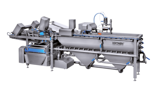 Laveur GEWA 3850V PLUS de KRONEN : lavage, nettoyage et tri efficaces des poivrons coupés non épépinés et d'autres produits que l'on peut trier en raison de leurs propriétés de flottation