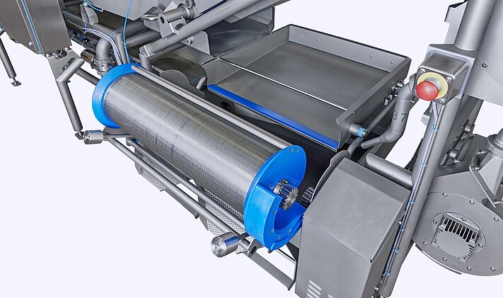 El sistema de remoción partículas de desecho de la lavadora GEWA AF de KRONEN protege las bombas y permite un trabajo continuo, incluso en caso de productos que hacen espuma o contienen muchas partículas pequeñas