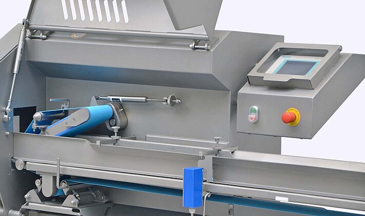 Automatic cheese cutting machine, for variable and fixed weight pieces.  Rock 20 plus