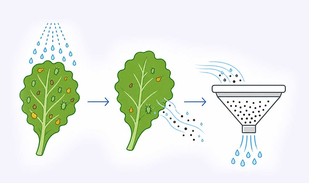 AphidWash can also be used to remove aphids from leaf surfaces that are difficult to wet.