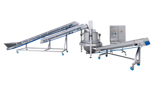 K650 drying system from KRONEN: large centrifuge system for products including salad (salad mixes, lamb’s lettuce, iceberg rucola etc.), herbs, spinach, cut vegetables (e.g. carrots and cabbage) as well as fruit and mushrooms
