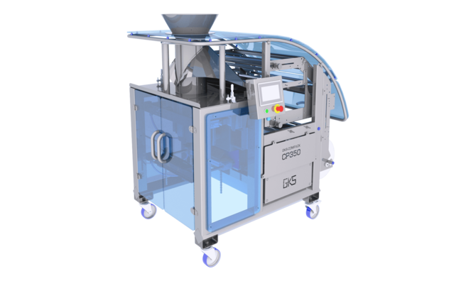 Verpackungsmaschine FLEX M zum Verpacken von Salat, Gemüse, Obst und Non-Food Produkten in Kissenbeutel (optional weitere Beutel).