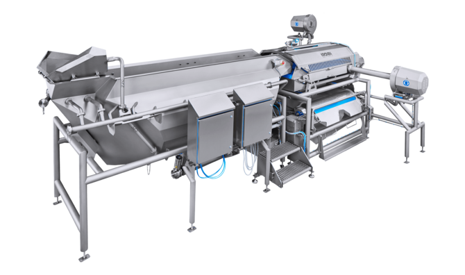 The washing machine GEWA XL from KRONEN is setting new standards in hygiene – wash extremely large capacities effectively, gently and economically: cut and whole products (salad, vegetables, herbs, fruit etc.) up to 5 t/h.