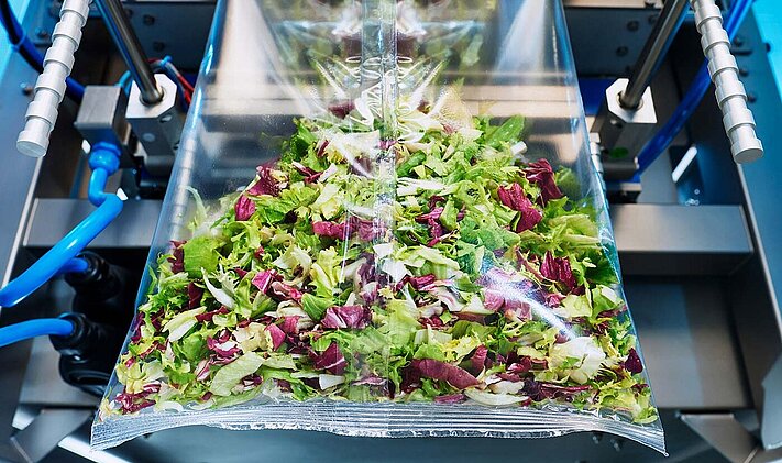Chaînes de transformation et d’emballage KRONEN : intègrent des solutions d'emballage pour les produits alimentaires (notamment salades, légumes, fruits) du partenaire GKS Packaging