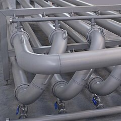 The VORTEX pipe system has a modular design and is accessible for cleaning via the screw connections.