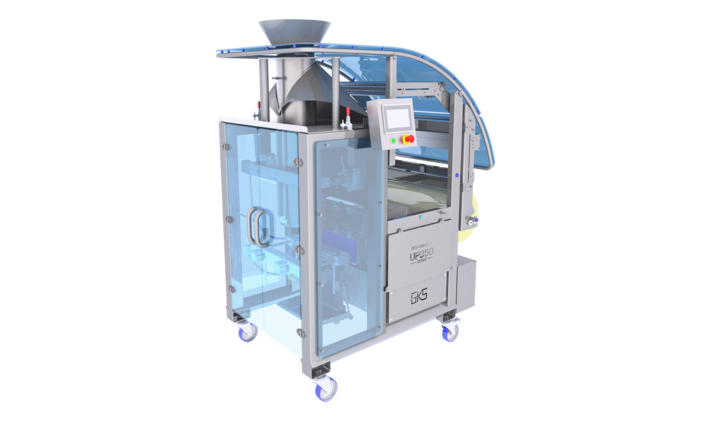 FLEX L packaging machine for the continuous packing of salad, vegetables, fruit and other products in pillow bags (further bag shapes available as options).