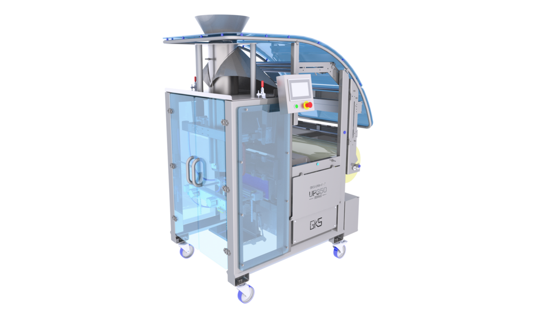 FLEX L packaging machine for the continuous packing of salad, vegetables, fruit and other products in pillow bags (further bag shapes available as options).