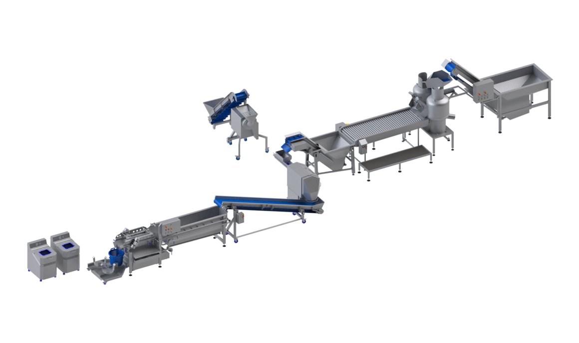 KRONEN processing line for potatoes, carrots, beets, and celery up to 1,200 kg/h: semi-automatic complete line for potato processing