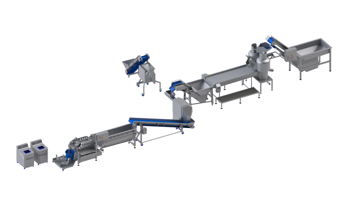 KRONEN Verarbeitungslinie für Kartoffeln, Möhren, Rüben und Sellerie bis 1.200 kg/h: halbautomatische Komplettanlage zur Kartoffel Verarbeitung