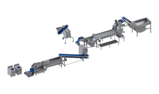 KRONEN Verarbeitungslinie für Kartoffeln, Möhren, Rüben und Sellerie bis 1.200 kg/h: halbautomatische Komplettanlage zur Kartoffel Verarbeitung