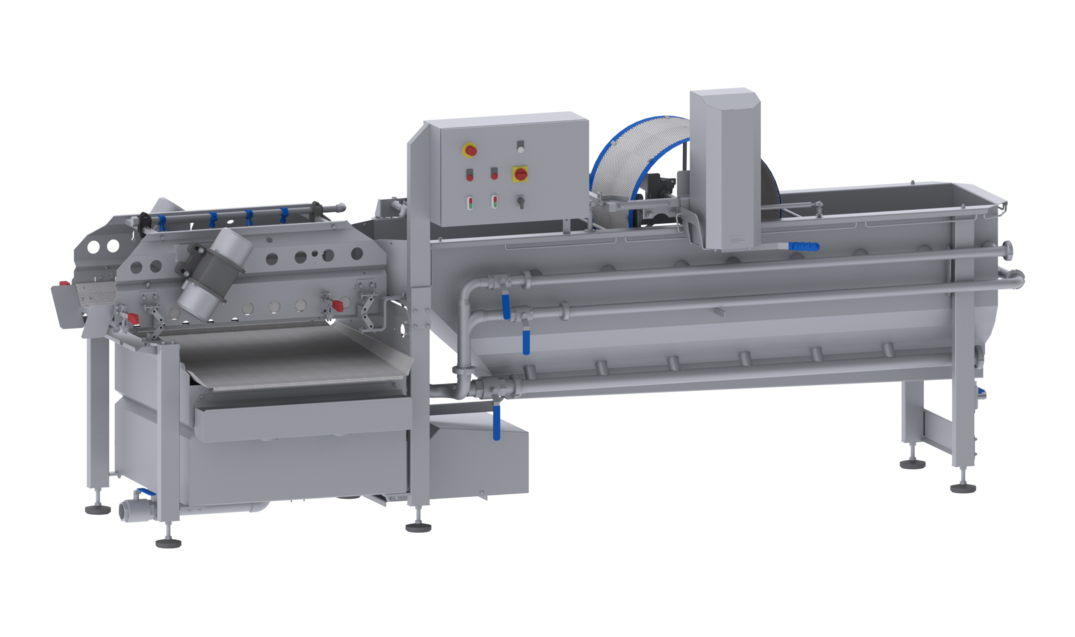 Lavado económico, eficiente y cuidadoso con la lavadora GEWA 3800 ECO de KRONEN: hasta 1000 kg/h de productos enteros y cortados (lechugas, vegetales, hierbas, frutas, etc.).