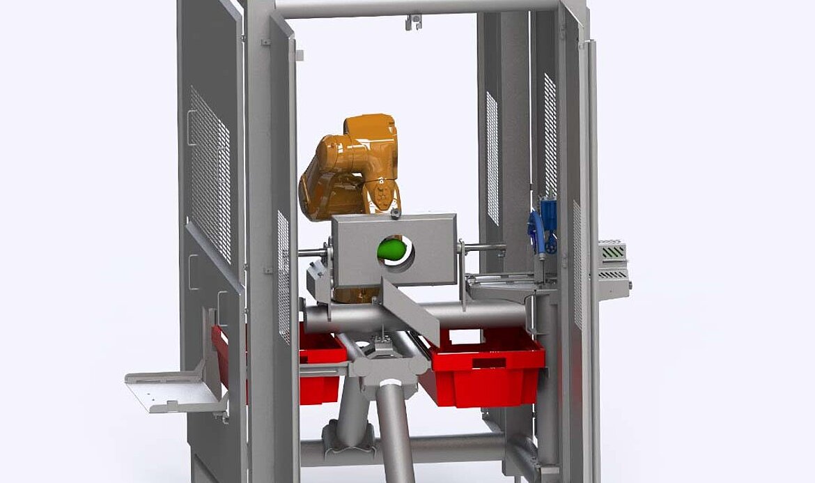 Línea Robot Aguacate de KRONEN para un máximo de 1000 unidades por hora: instalación automática robotizada para deshuesar, cortar a la mitad y pelar aguacates y diferentes tipos de frutas