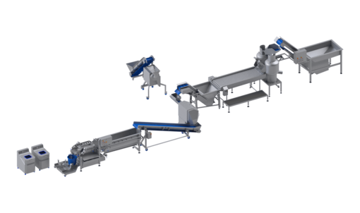 KRONEN Verarbeitungslinie für Kartoffeln, Möhren, Rüben und Sellerie bis 1.200 kg/h: halbautomatische Komplettanlage zur Kartoffel Verarbeitung