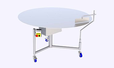 Plate-forme de pesée KWT 16 de KRONEN : avec la table rotative, les produits sont alimentés en continu jusqu’aux étapes suivantes.