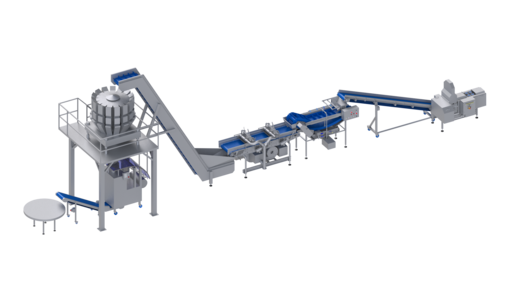Chaîne de transformation et d’emballage KRONEN pour les fruits et légumes (pommes, poires et coings ainsi qu'aubergines, pommes de terre et oignons) jusqu'à 750 kg/h