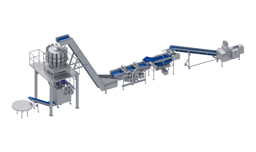 KRONEN processing and packaging line for fruit and vegetables (apples, pears and quince as well aseggplant , potatoes, and onions) up to 750 kg/h