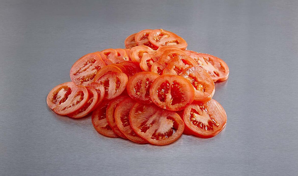 Mit der Tona V geschnittene Tomatenscheiben