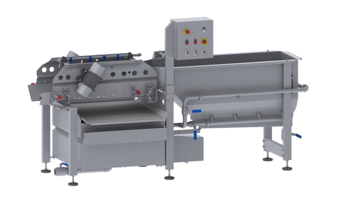 Kosteneffektiv, effizient und schonend waschen mit der Waschmaschine GEWA 2600 ECO von KRONEN: geschnittene und ganze Produkte (Salat, Gemüse, Kräuter, Obst u.a.) bis 600 kg/h.