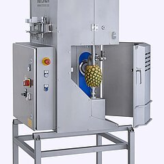 Ananas- und Melonenschälmaschine AMS 220 von KRONEN: Das robuste Design mit glatten Oberflächen ermöglicht eine schnelle, einfache Reinigung und somit perfekte Hygiene.