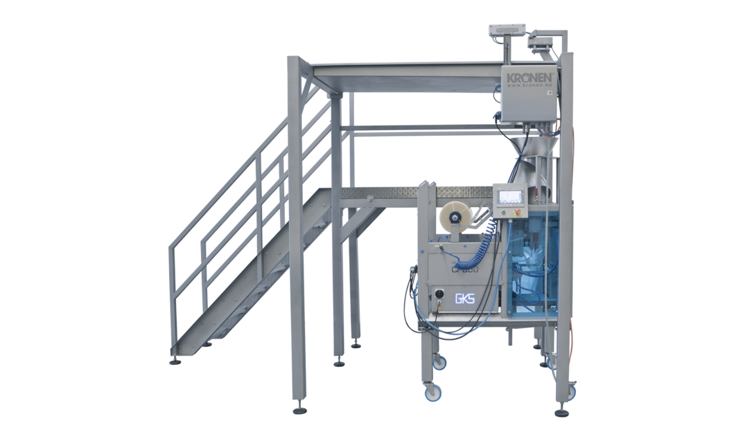 Plate-forme de pesée KWT 16 de KRONEN pour le mélange, le pesage et le remplissage semi-automatiques et ergonomiques d'aliments et de produits en vrac dans des sacs spécifiques