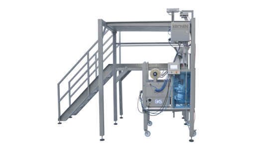 Plate-forme de pesée KWT 16 de KRONEN pour le mélange, le pesage et le remplissage semi-automatiques et ergonomiques d'aliments et de produits en vrac dans des sacs spécifiques