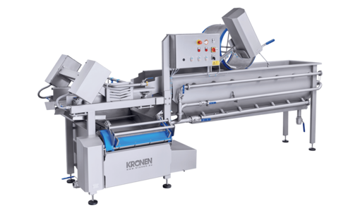 Lavadora GEWA 3800 PLUS de KRONEN para el lavado efectivo, cuidadoso y económico de productos cortados y enteros (lechuga, vegetales, hierbas, frutas, etc.) en capacidades de hasta 2,5 toneladas por hora