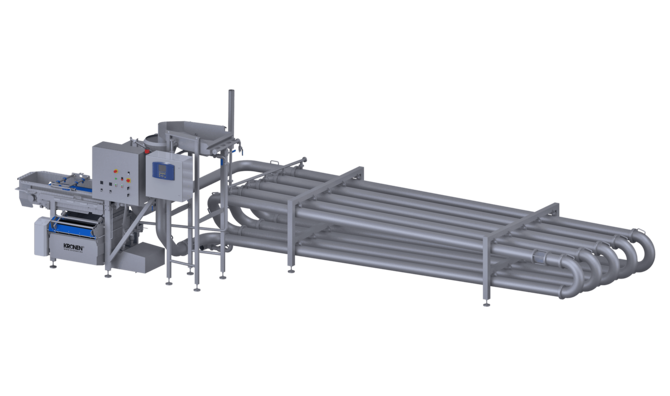 El sistema Vortex garantiza un tiempo de permanencia definido de los productos en el agua de lavado que, de este modo, se cubren por completo con agua.