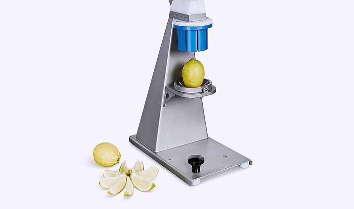 Lemons cut into segments by the grid cutter S195.