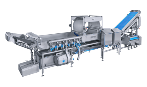 Prewashing machine GEWA AF from KRONEN: prewash floating, particularly leafy products (salad and vegetables) without mechanical stress and absorb production peaks – up to 5 t/h