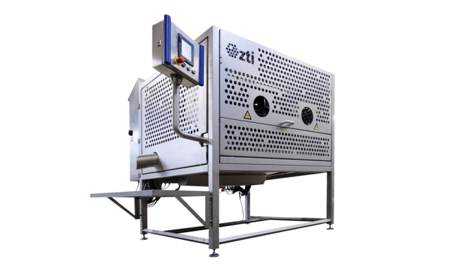 Die Schälmaschine Orki18 schält Zitronen, Orangen und Kiwis automatisch mit einstellbarer Schältiefe.