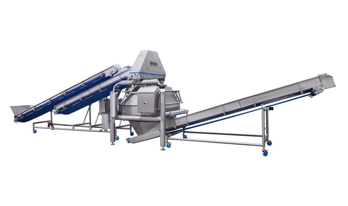 K850 drying system from KRONEN: large-scale centrifuge plant for up to 5 t/h – for products including salad (salad mixes, lamb’s lettuce, iceberg, rucola etc.), herbs, spinach, cut vegetables (e.g. carrots and cabbage) as well as fruit and mushrooms