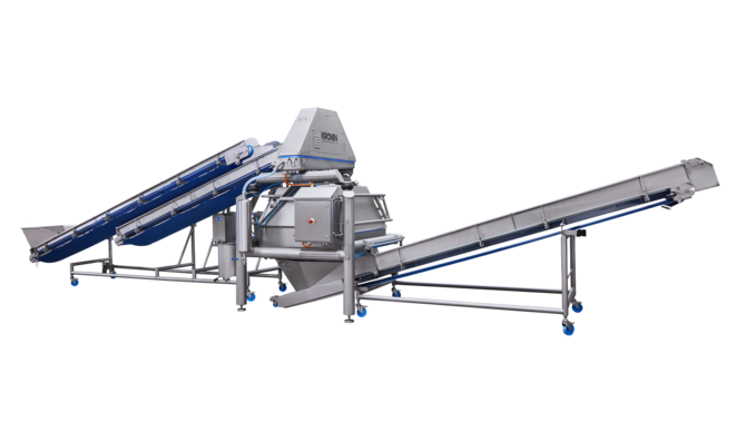 K850 drying system from KRONEN: large-scale centrifuge plant for up to 5 t/h – for products including salad (salad mixes, lamb’s lettuce, iceberg, rucola etc.), herbs, spinach, cut vegetables (e.g. carrots and cabbage) as well as fruit and mushrooms