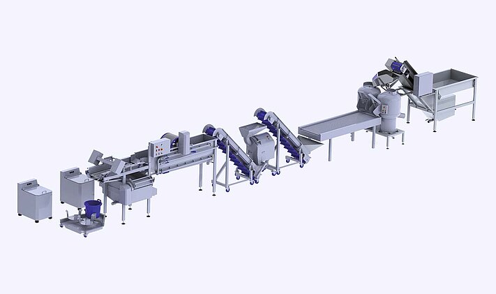 The water bunker belt from KRONEN can be perfectly integrated into a complete potato processing line.