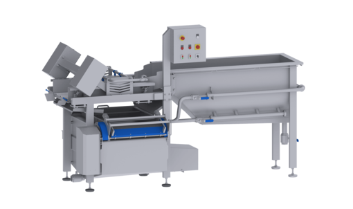 The washing machine GEWA 2600 PLUS from KRONEN for the effective, gentle and economic washing of cut and whole products (salad, vegetables, herbs, fruit etc.) up to 600 kg/h.