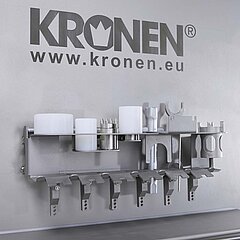 Pineapple and melon peeling machine AMS 220 from KRONEN: the practical tool holder directly on the machine enables quick access to accessories and tool parts
