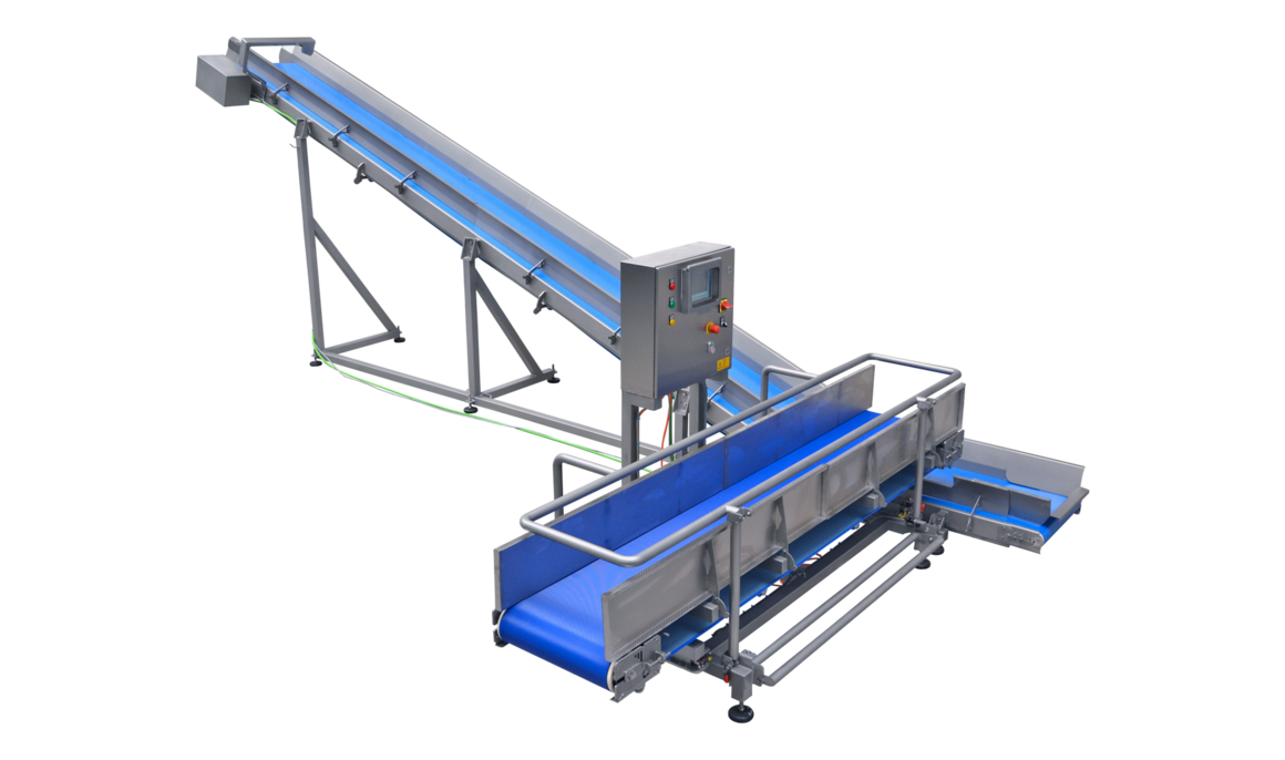 The RECIPE WEIGHING BELT from KRONEN enables precise weighing of vegetables and lettuce according to predefined recipe mixtures