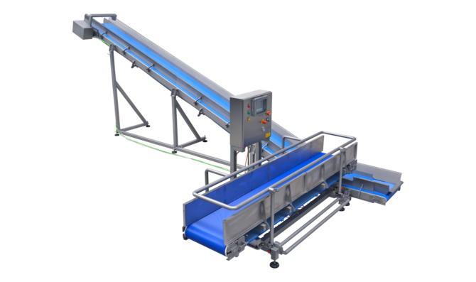 The RECIPE WEIGHING BELT from KRONEN enables precise weighing of vegetables and lettuce according to predefined recipe mixtures
