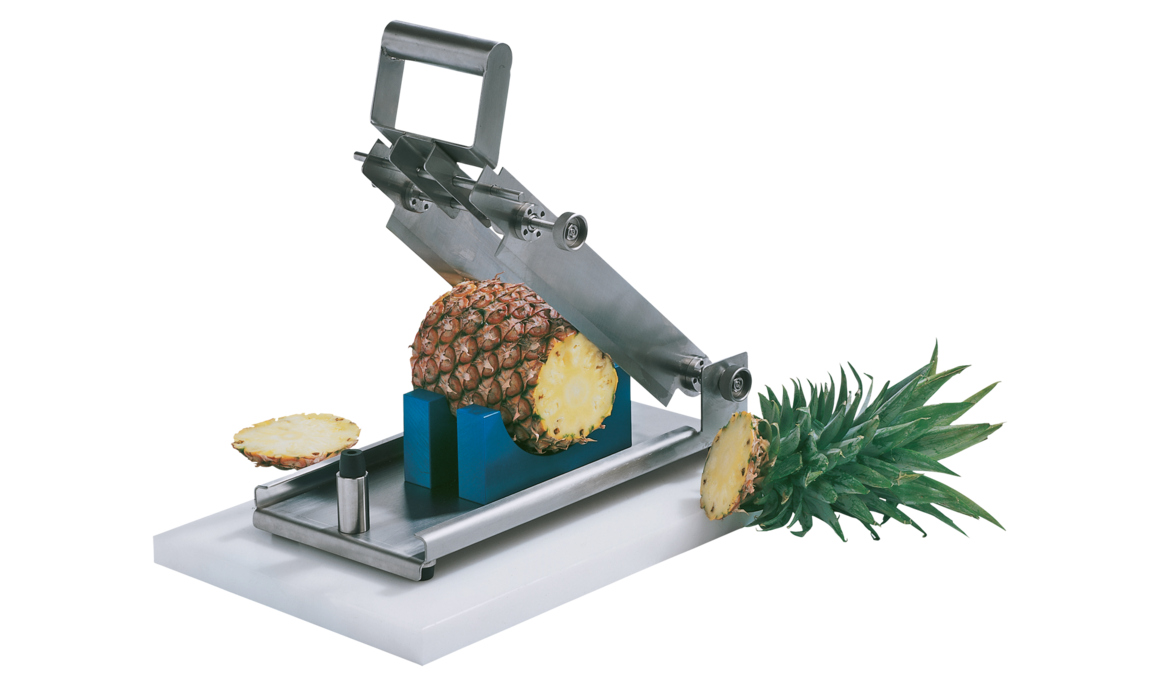 Manual pineapple top cutter MAK from KRONEN for evenly cutting off the top and tail of the pineapple