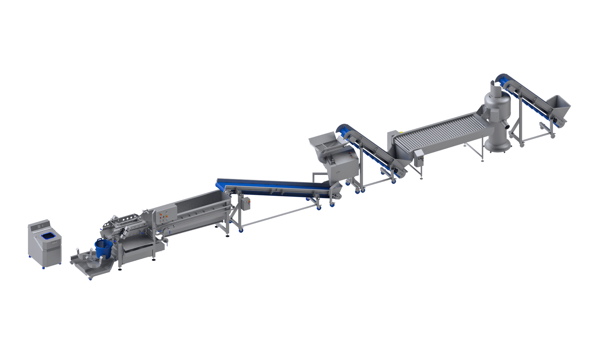 Chaînes de transformation KRONEN pour les pommes de terre, carottes, navets et céleris jusqu'à 600 kg/h : installation d’entrée de gamme semi-automatique pour la transformation des pommes de terre