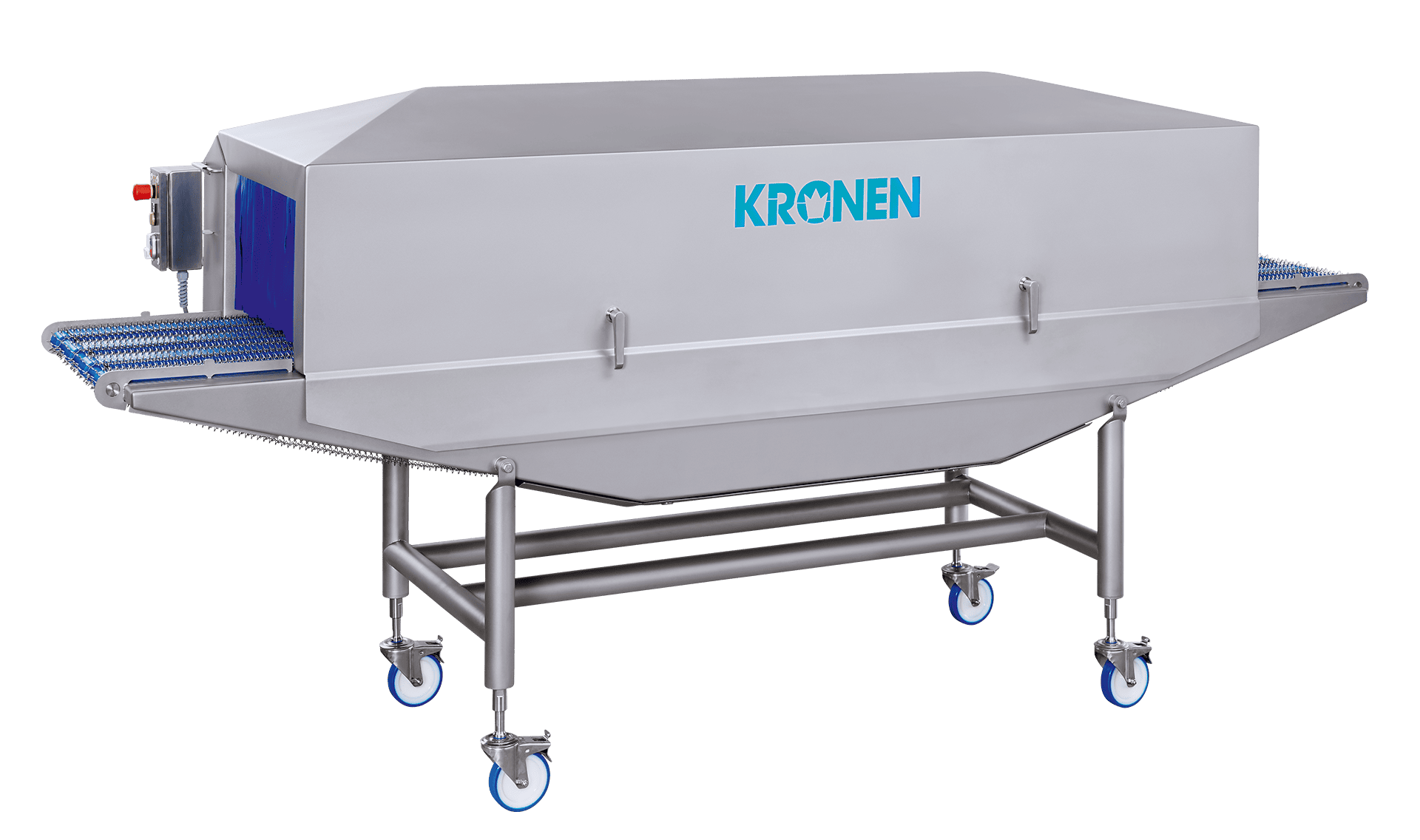 With the UVC Lock disinfection lock from KRONEN, the surfaces of packaging material, tools and food products are disinfected quickly and safely in a dry process, without heat, undesirable additives or residues